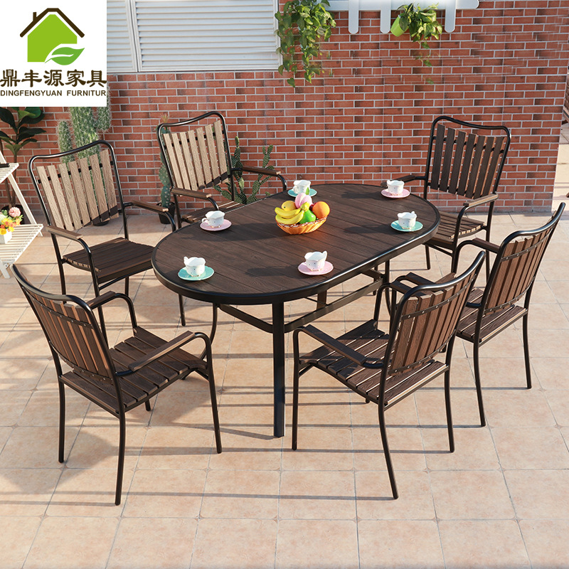 Manufacturers wholesale plastic wood tables and chairs outdoor hotel leisure outdoor tables and chairs combination terrace garden brown tables and chairs