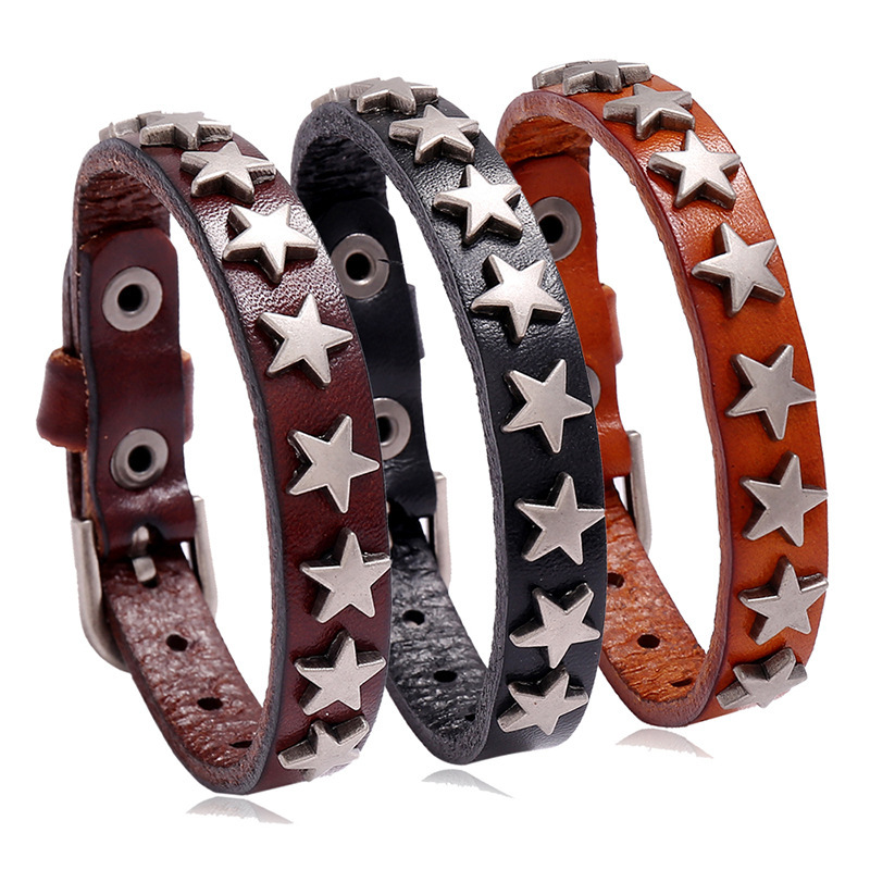 eBay Amazon Punk Vintage Accessories New Five-pointed Star Cowhide Bracelet Bar Street Dance Accessories