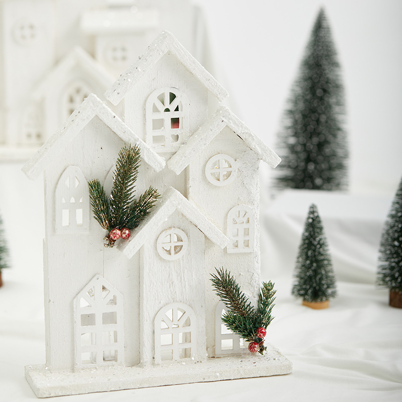 Casa de Navidad de madera decoración blanca con luces decoraciones de Navidad hotel centro comercial escenario de suelo props