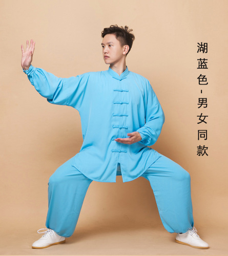 White blue pink tai chi clothing practise chinese kung fu uniforms middle-aged female the spring and autumn period and the yarn summer martial arts wushu suit for female