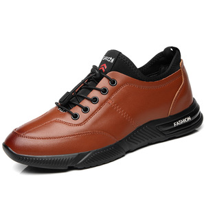2020秋季新款男鞋真皮纯色松紧带休闲运动透气潮流皮鞋男一件代发