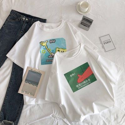 夏天海绵宝宝衣服短袖女学生韩版宽松白色t恤女夏季宽松上衣女生