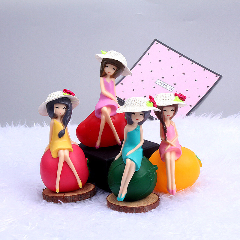 草莓柠檬西瓜少女烘 蛋糕装饰塑料水果女孩四件套情景摆件|ms