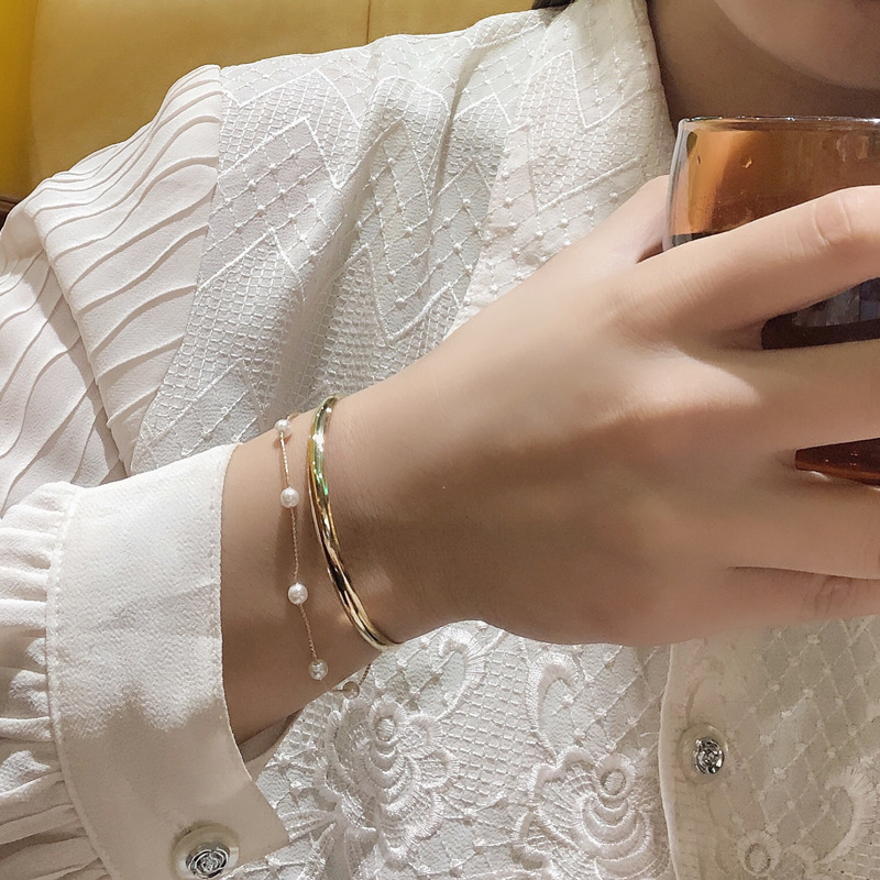 Fashion double layer geometric pearl bracelet