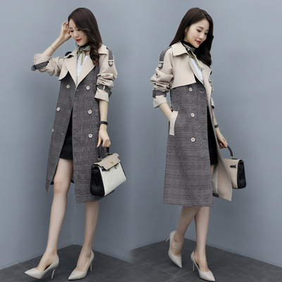 中长款风衣女2020春秋季款新款宽松韩版学生百搭拼接时尚气质外套