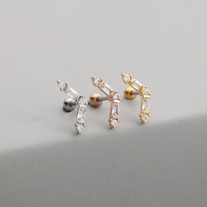 Fashion Solid Color Copper Ear Studs Inlay Zircon Copper Earrings 1 Piece