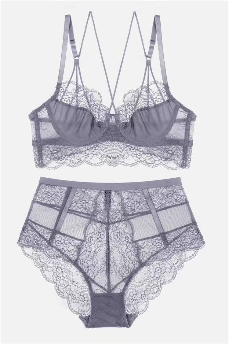 Lingerie francese ultrasottile in pizzo con retro sexy, set da donna, reggiseno trasparente, confortevole e traspirante_voghion.com