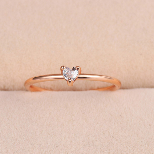 Hazy Moon Simple and Stylish Heart-Shaped Thin Ring for Women Set with Zircon and Plated with Real Gold Cross-border Accessories Manufacturer Direct Sales