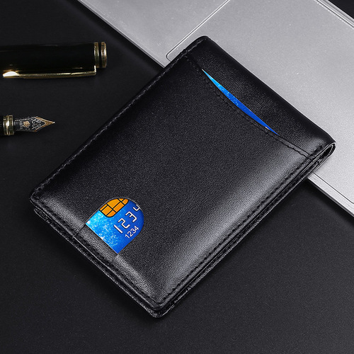 Amazon ultra-thin men's genuine leather wallet wholesale AliExpress European and American cowhide wallet RFID anti-magnetic card holder