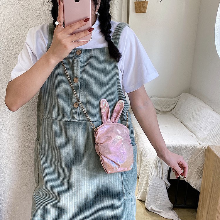 Korean  New Trendy  Cute Cartoon Laser Colorful Girl Cute Funny Rabbit Ears Pu Chain Small Shoulder Bag Mobile Phone Bag Nihaojewelry Wholesale display picture 94