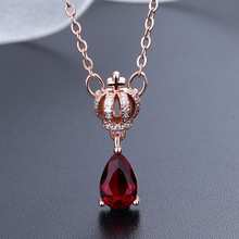 新款韩版时尚皇冠水滴仿红宝石宝石项链女简约气质吊坠女饰品项饰