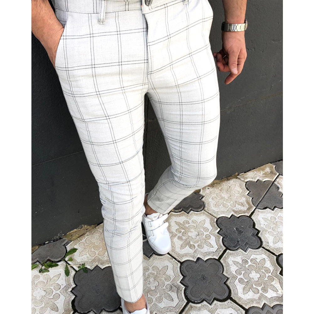 Herren Freizeithose Neue Sommerhose mit doppeltem Streifen- und Karomuster_voghion.com