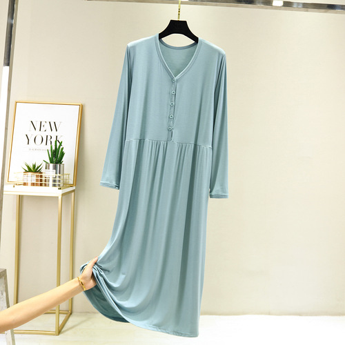 Autumn new style button-down home dress, slim mid-length waist confinement dress, fashionable loose outer-wear nursing dress