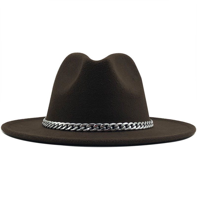 Retro Solid Color Metal Chain Woolen Top Hat display picture 4