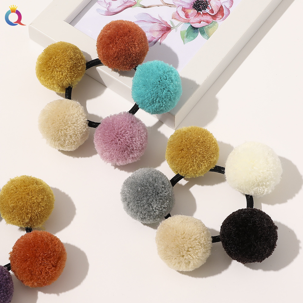 Cute Mixed Color Hair Ball Hair Ring display picture 5