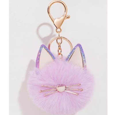 pu亚克力猫咪毛球钥匙扣挂件獭兔毛球包包汽车饰品配件厂家直供|ms