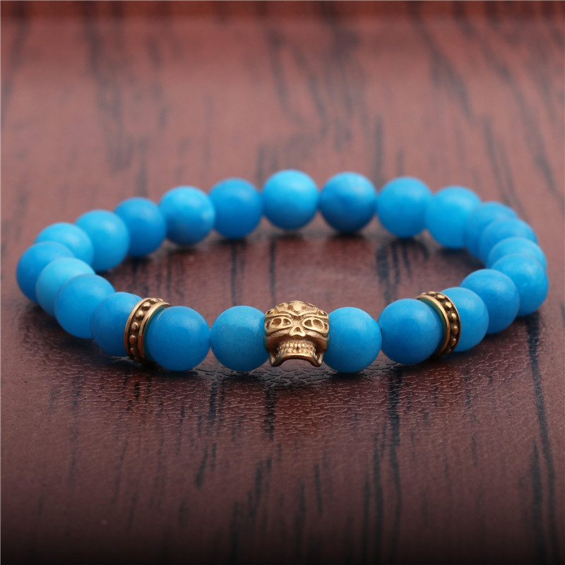 Fashion Lion Head 8mm Agate Stone Skull Bracelet display picture 5