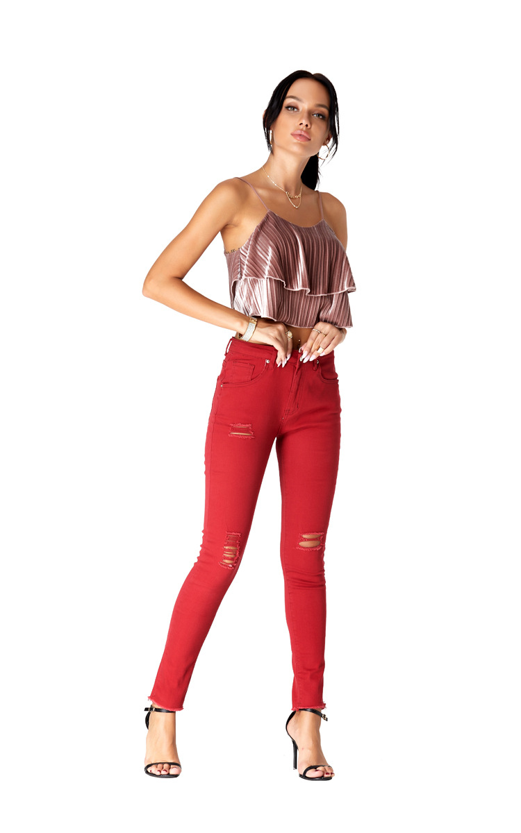 red high waist slim casual jeans NSSY9882