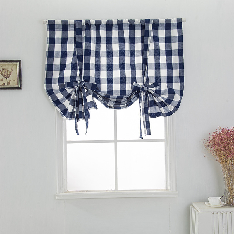 Factory direct linen cotton plaid small curtain short curtain Roman curtain Amazon explosions kitchen curtain fresh Japanese Europe and the United States