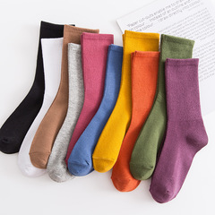 New autumn and winter solid color mid-calf socks for women Japanese style high elastic cotton college style women's socks cotton socks wholesale