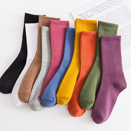 New autumn and winter solid color mid-calf socks for women Japanese style high elastic cotton college style women's socks cotton socks wholesale