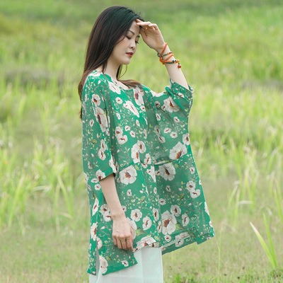 Ramie shirt 2020 summer new pattern Women's wear Chinese style Retro Summer wear tradition printing Easy leisure time jacket