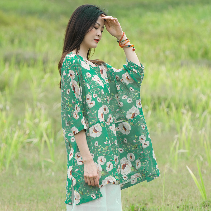 Ramie shirt 2020 summer new pattern Women's wear Chinese style Retro Summer wear tradition printing Easy leisure time jacket