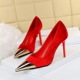 6826-10 European and American Style Sexy nightclub slim heels high heels suede shallow metal pointed shoes