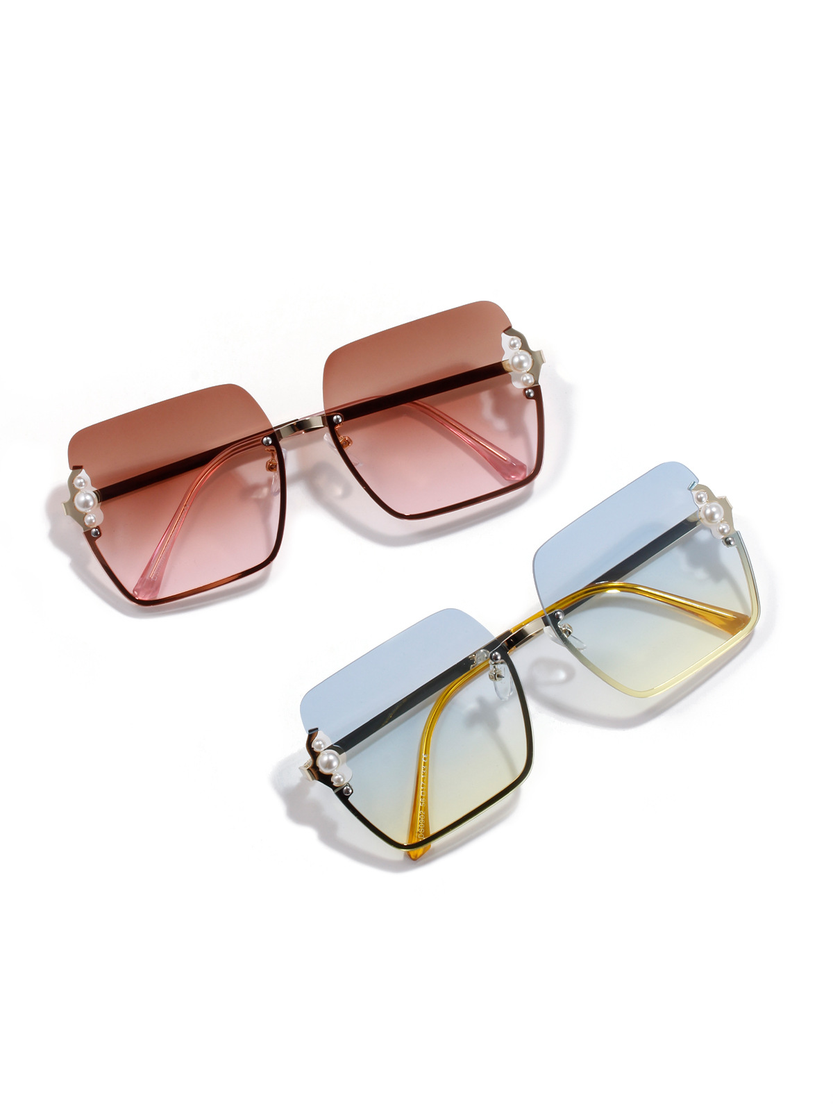 Square Pearl Metal Sunglasses Half Frame Retro Sunglasses Wholesale display picture 10