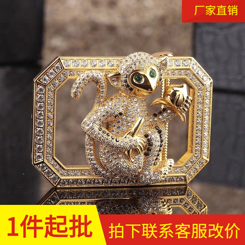 wholesale man Monkey Pure handwork Diamond Belt buckle Pure Steel Smooth buckle Men's Chinese Zodiac Belt buckle