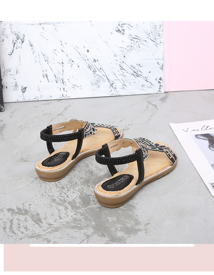 2024 New cross-border large-sized hollowed-out sandals, Bohemian-style women's shoes, summer comfortable flat diamond sandals undefined
