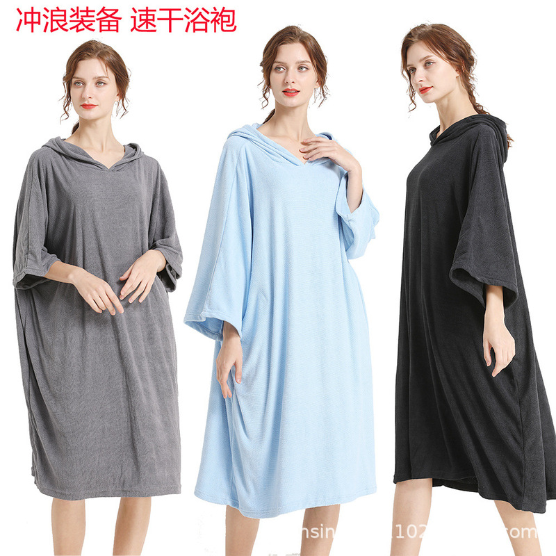 Cross-border source outdoor quick-drying hooded beach towel bathrobe bath towel seaside cloak men's and women's bathrobe Cape bathrobe bathrobe
