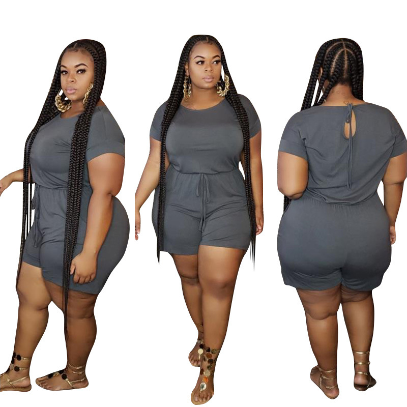 S - 5XL Fashion casual loose solid color straps plus size women's jumpsuit