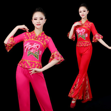 Square dance clothing new suit women's ethnic style milk silk middle-aged and elderly yangko costume performance costume summer