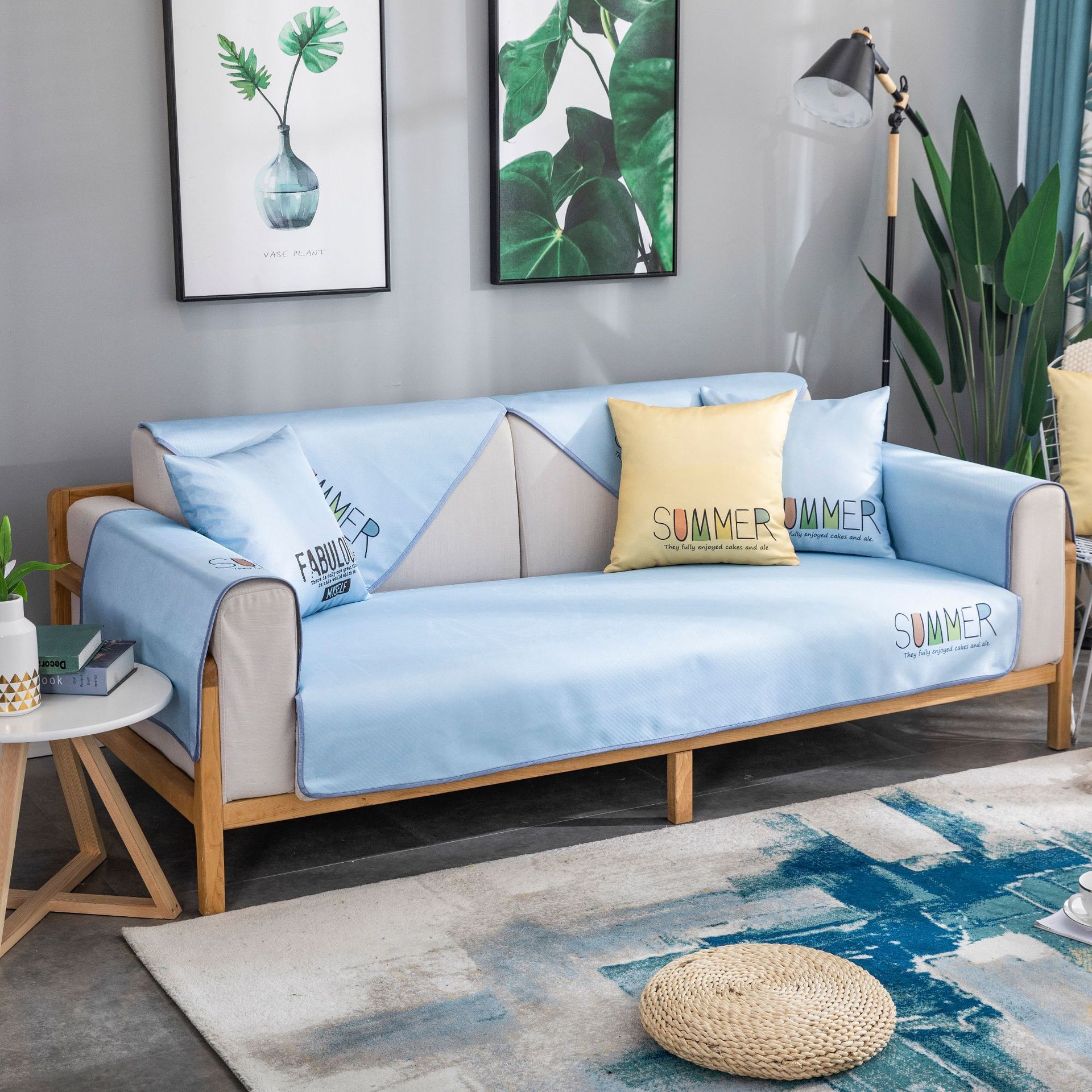 夏季冰丝沙发垫凉席凉垫坐垫现代简约防滑客厅夏天款布艺沙发套巾