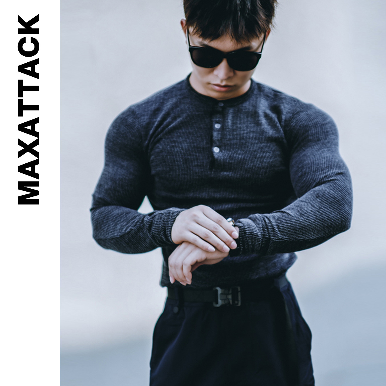 MAXATTACK户外运动上衣男长袖T恤修身打底套头训练紧身健身亨利衫|ms