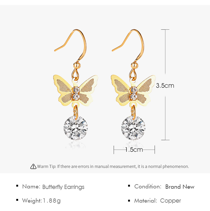 New Earrings Butterfly Zircon Earrings Short Earrings Fashion Simple Earrings Wholesale Nihaojewelry display picture 1