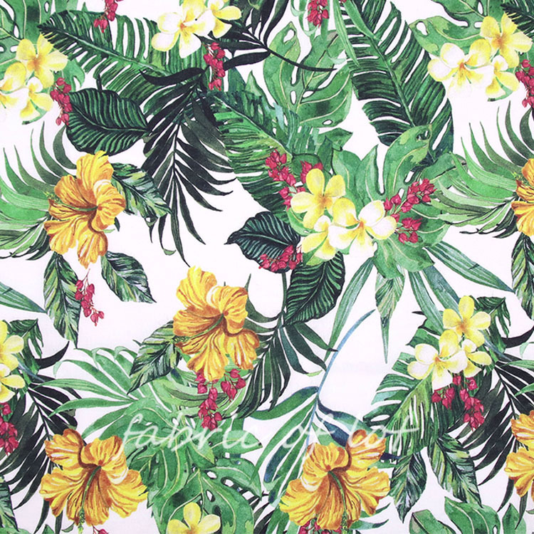 【少量现货】12129D绿叶花数码 莱赛尔麻混纺衬衫连衣裙梭织面料