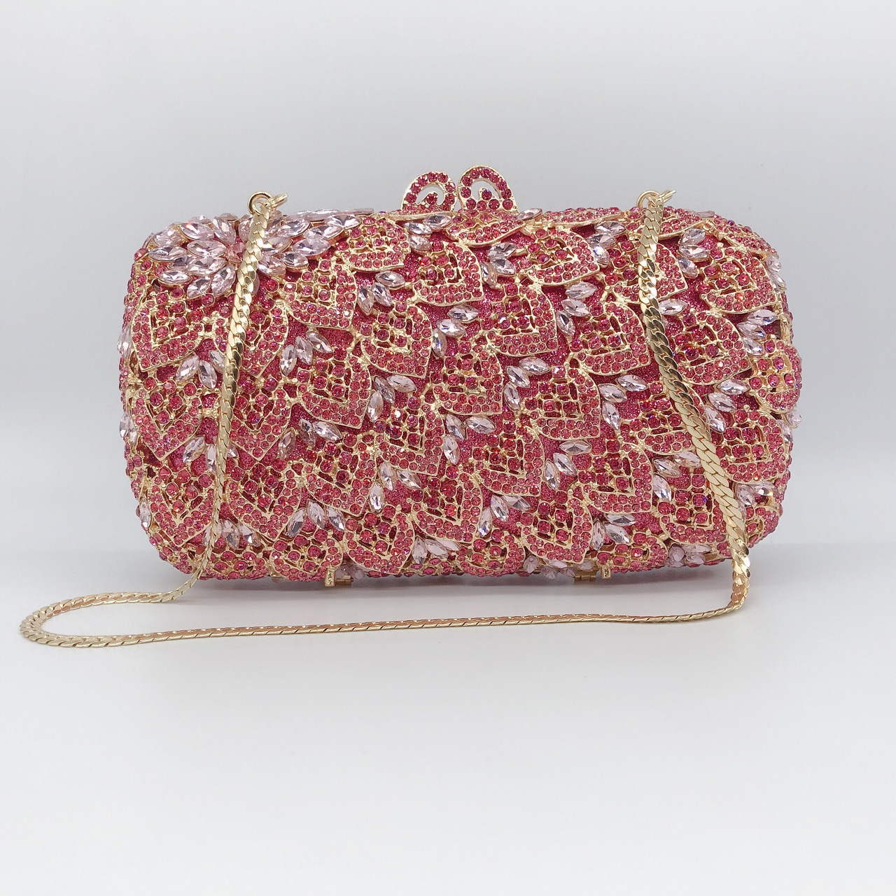 Túi clutch nữ đính đá dạ hội cầm tay kim loại lấp lánh — Màu hồng, Màu tím đen, Màu đen, Màu vàng nhạt chi tiết 1