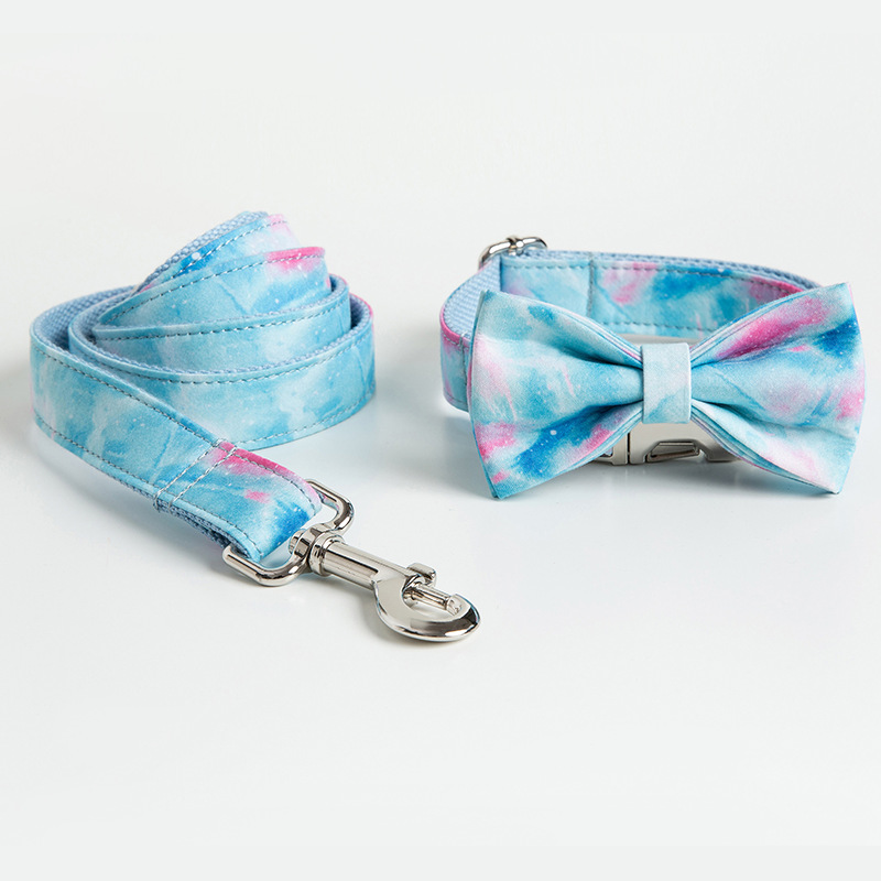 跨境宠物项圈牵引绳蝴蝶结套装 INS宠物项圈 外贸狗狗牵引绳