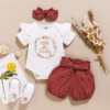 Set, bodysuit with letters, shorts, 2020, European style, with short sleeve, floral print, 3 piece set