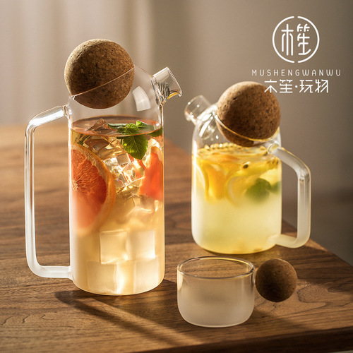 Wooden Sheng plaything simple cloud glass frosted teapot high temperature resistant glass office personalized fruit flower teapot