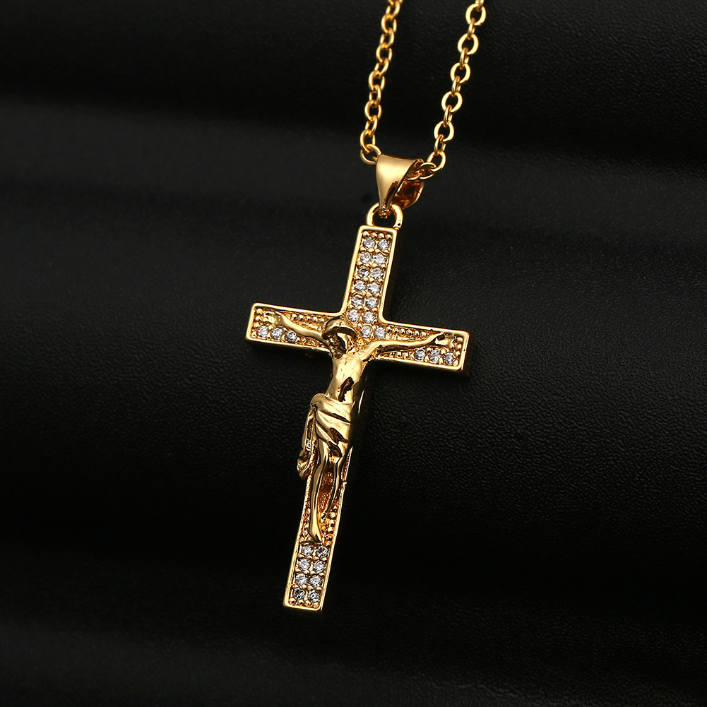 Retro Jesus Cross Pendant Copper Necklace display picture 2