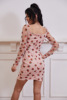 Fuchsia strawberry, mini-skirt, dress, European style, square neckline, long sleeve, french style, tight
