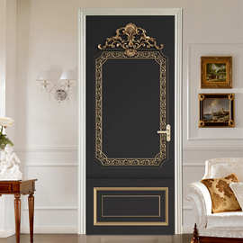 创意3D门贴翻新自粘贴纸装饰卧室客厅墙贴门贴黑色线条门跨境货源