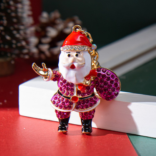 European and American Cross-border New Christmas Series Diamond-embellished Oil Christmas Elf Keychain Ornament Metal Small Gift Hanger
