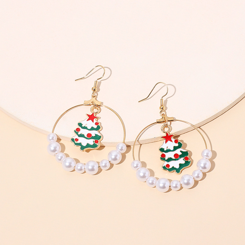 Big Circle Pearl Christmas Earrings display picture 7