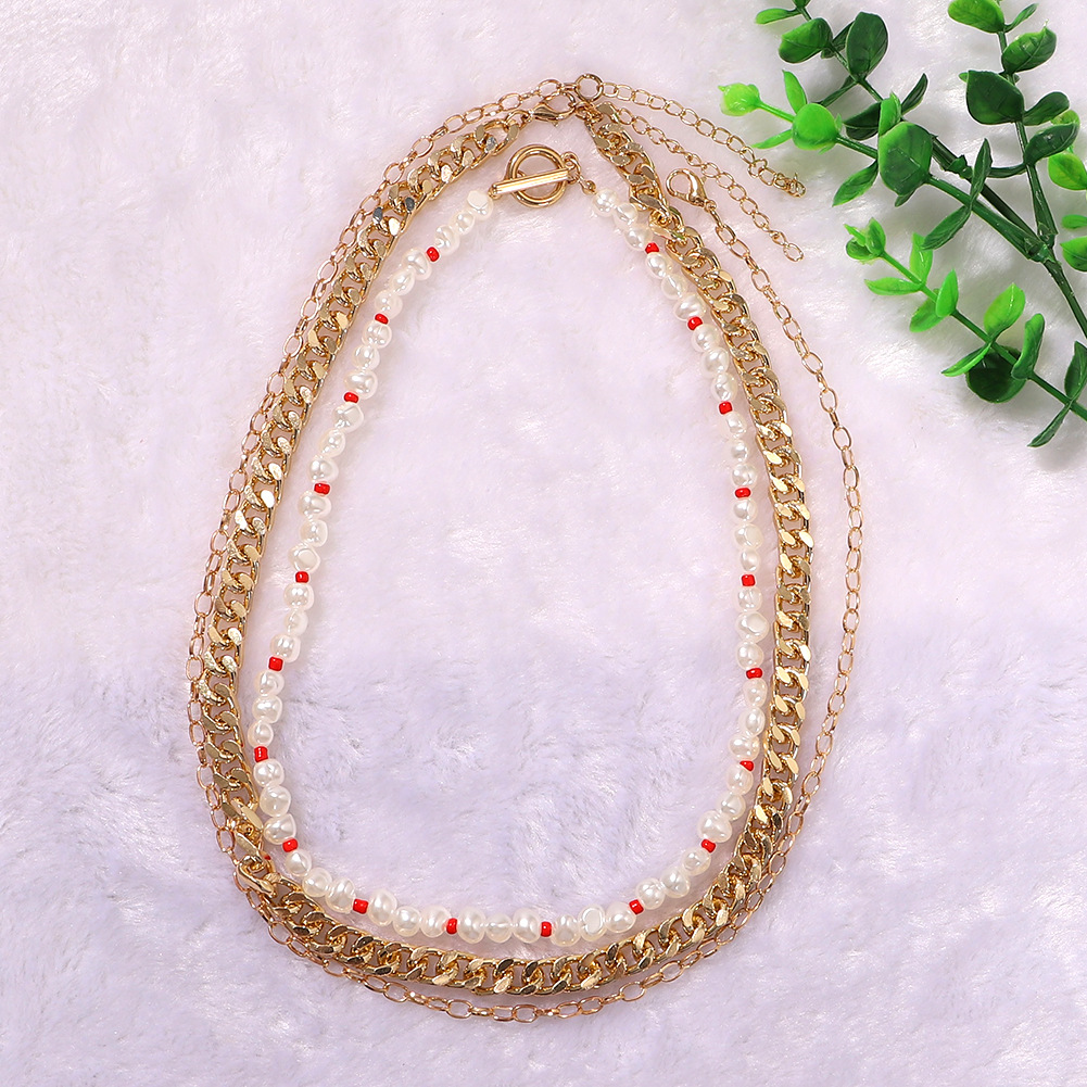 Fashion Multilayer Pearl Metal Chain Fashion All-match Punk Thickness Necklace Wholesale Nihaojewelry display picture 4