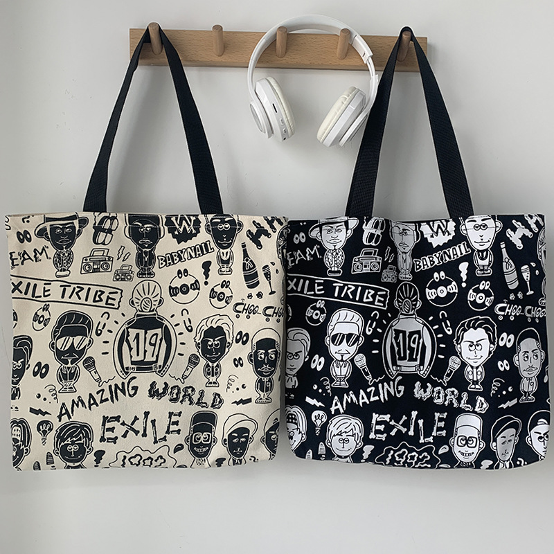 Bolsa de lona de hombro de las mujeres de gran capacidad japonesa Harajuku ulzzang estudiante universitario mochila yoga viaje bolsa de compras ins image 3