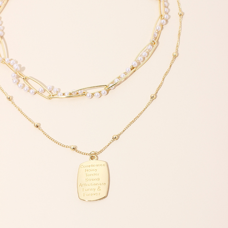 25g Weight Necklace Classification Wedding, Travel Occasion Women'S Gender Gold Color Fashion Multi-layer Ladies Pearl English Letter Tag Necklace Style Simple And Stylish Thin Clavicle Chain For Women Nihaojewelry 2